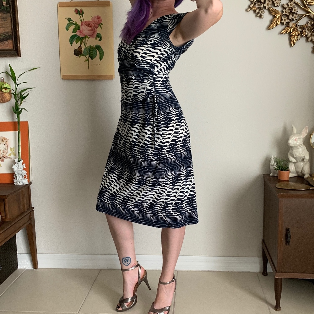 Vintage Kasper Birds Print Wrap Cinch Waist Dress - Picture 2 of 8